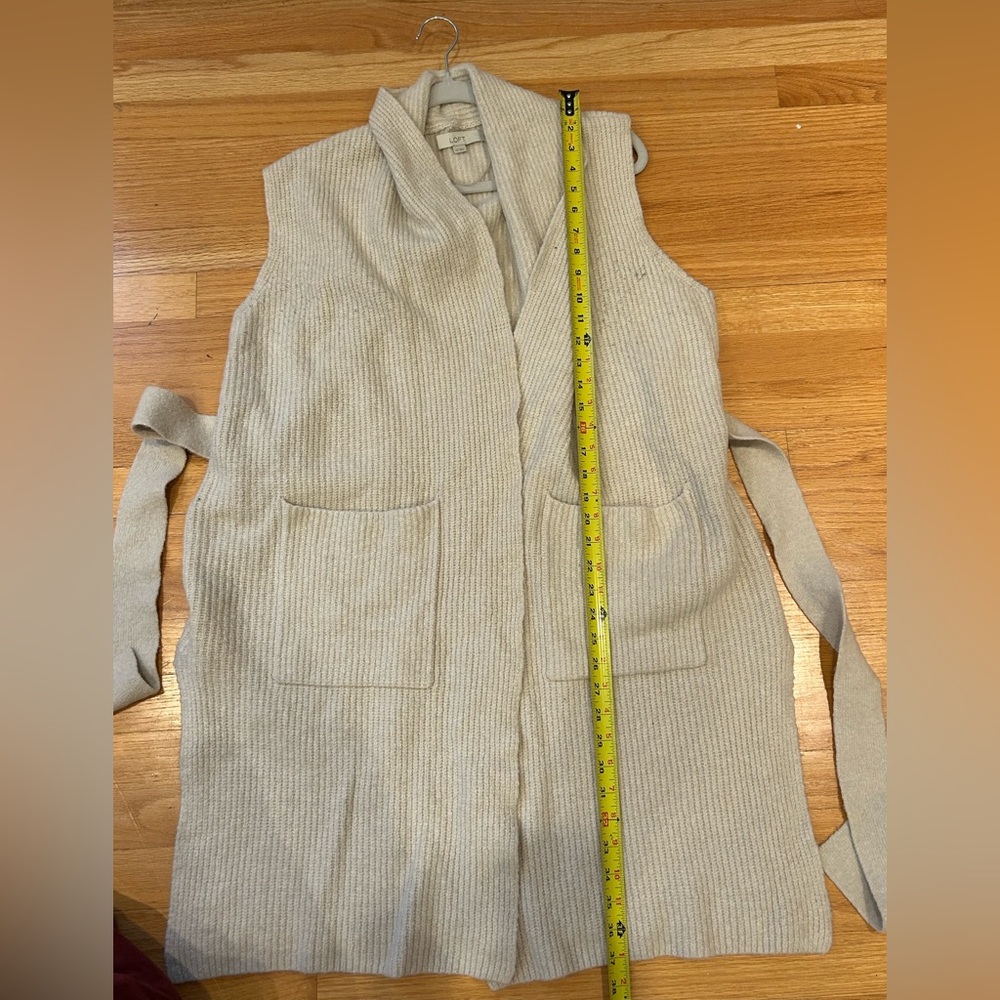 LOFT Beige Knit wool Cardigan with Belt XXL - Picture 11 of 11